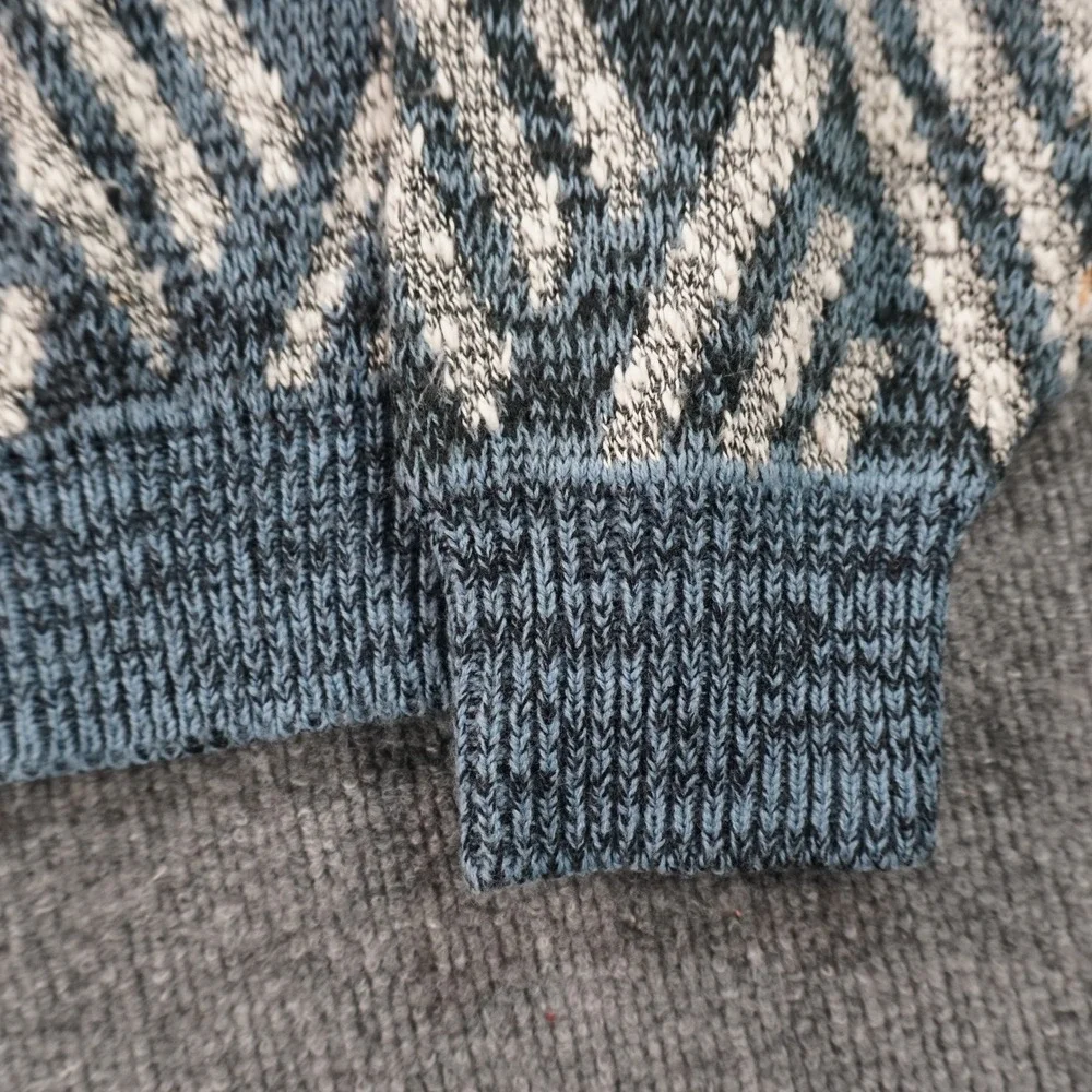Robinsons Sweater Mens Medium Blue Geometric Chevron Knit Vintage Crewneck